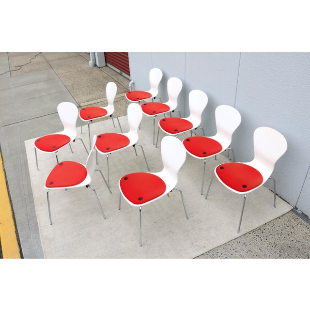 White Modern Ross Lovegrove for Knoll Sprite Stacking Armless Dining Chairs- Set of 10 For Sale - Image 8 of 18