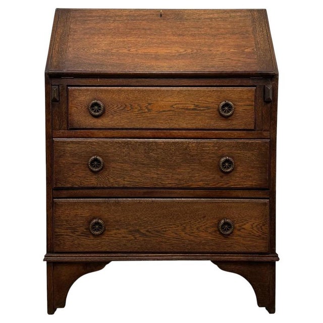Antique Early 20th Century English Edwardian Oak Bureau For Sale - Image 14 of 14