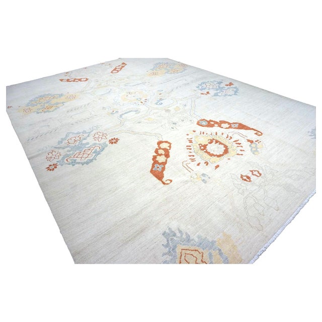 Traditional 21st Century Turkish Oushak Wool 10x14 Ivory, Orange & Slate Blue Handmade Area Rug #1144178 For Sale - Image 3 of 7
