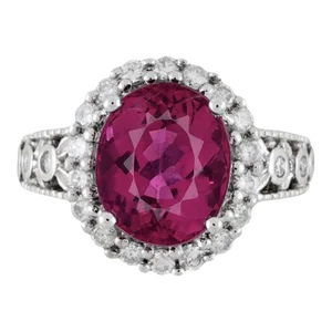 Gia Certified 5.52 Carat Rubellite and Diamond Halo in Filigree Setting Ring Size 7