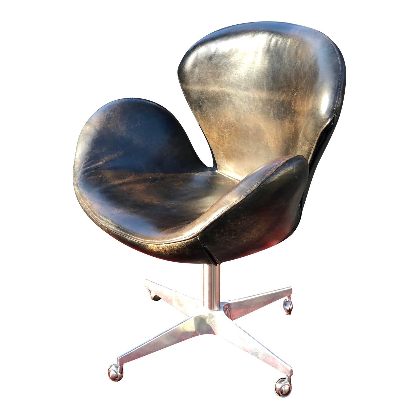 Restoration Hardware 'Devon' Leather Swivel Chair Chairish