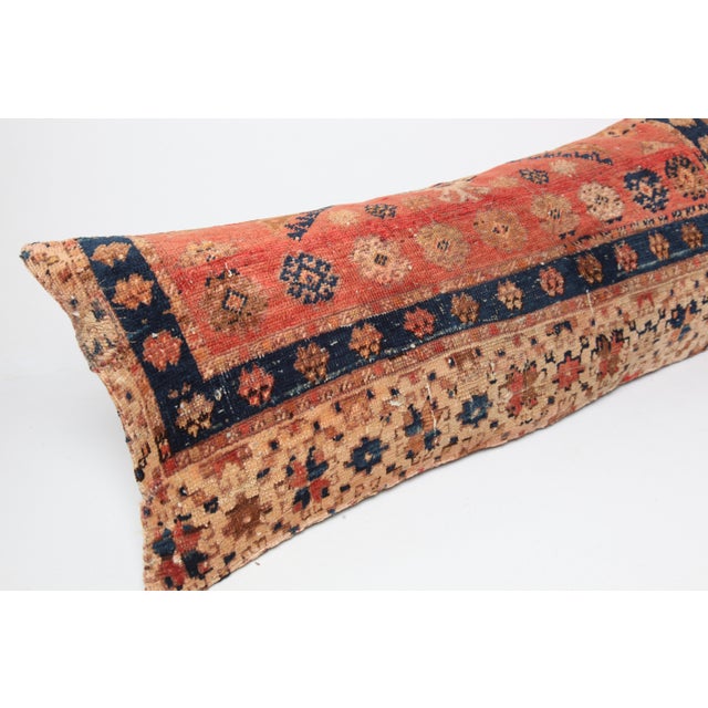 Antique Handwoven Red & Navy Rug Pillow – Home Décor Accent -16'' X 39'' For Sale - Image 9 of 10