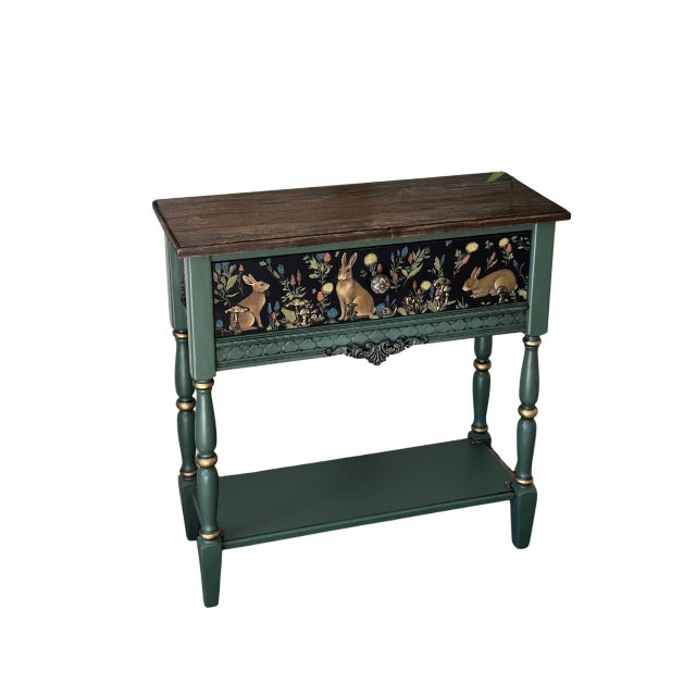 Hand-Painted Woodland Console Table With Rabbit & Forest Motif — One-of-a-Kind Art Furniture Entryway Accent For Sale - Image 11 of 15