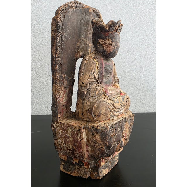 Asian Antique Ming Dynasty Antique Chinese Carved Gilded Wood Bodhisattva Figure Statue For Sale - Image 3 of 18