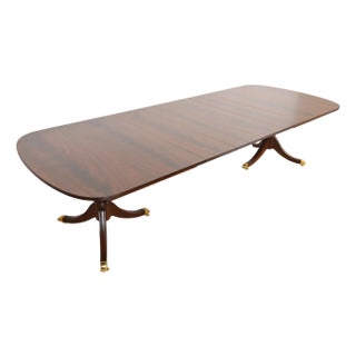 Kindel Furniture Georgian Flame Mahogany Double Pedestal Extension Dining Table, Newly Refinished For Sale