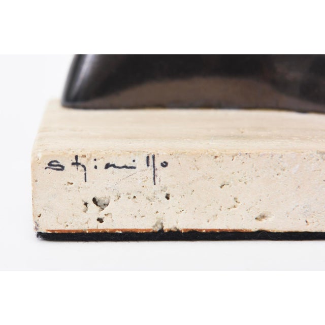 Signed Vintage Small Composition Sculpture on Travertine Base For Sale - Image 9 of 11