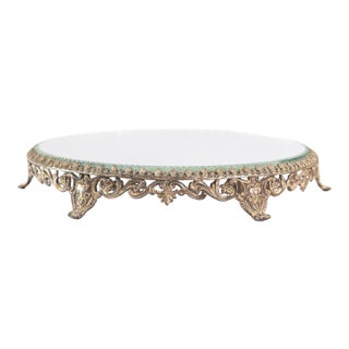 Antique French Gilt Ormolu Round Mirror Plateau Tray For Sale