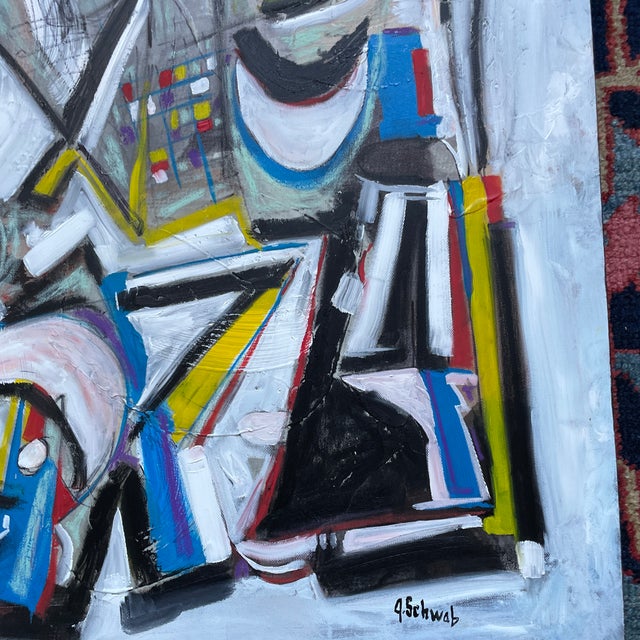 Beautiful appx 24”x24” abstract original oil on gallery stretched canvas abstract cubist painting. Listed artist John...