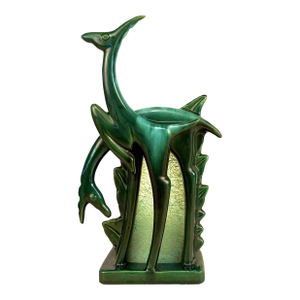Mid-Century Abstract Art Deco Green Ceramic Gazelle Tv Lamp