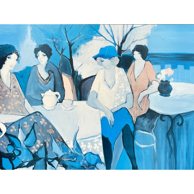 1970s Large Vintage Framed Figurative Wall Art | Four Women at a Café | 59" X 40", C. 1970's For Sale - Image 5 of 12