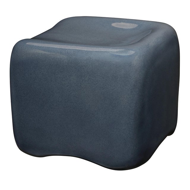 Contemporary Cushion Concrete Stool, Navy Blue For Sale - Image 3 of 3