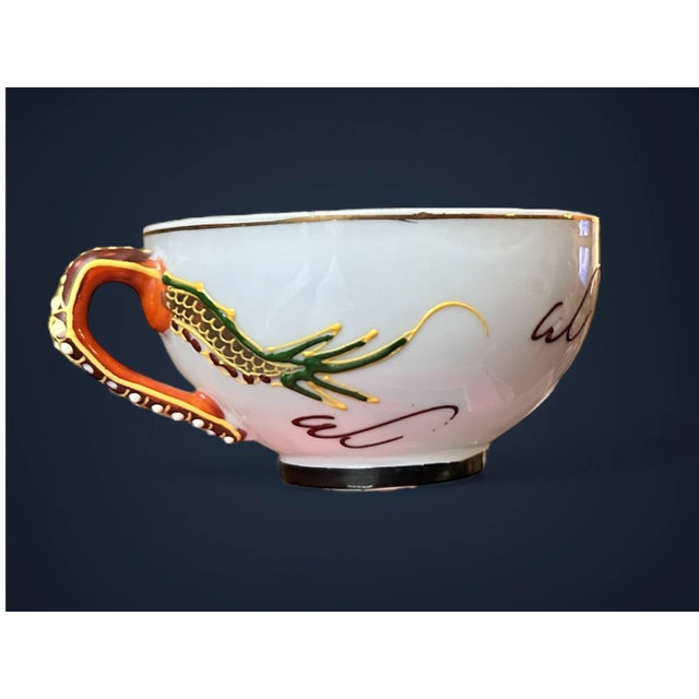 Ceramic Vintage Gem China Japanese Dragon Moriage Gold Accented Tea Cups & Saucers- 6 Pieces For Sale - Image 7 of 7