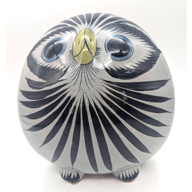 Offered is a hand-painted and burnished glaze vintage 1970s owl figurine made in Tonalá, Jalisco, Mexico, a province...