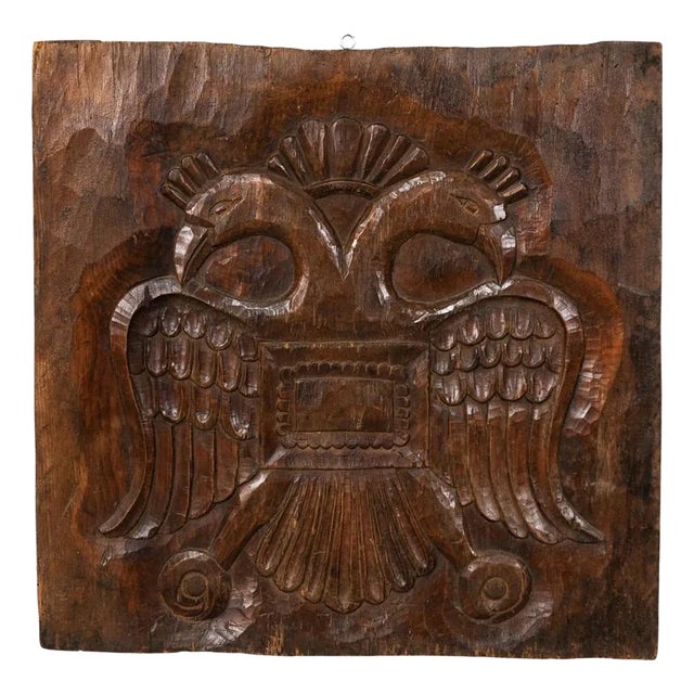 Wood Carved Wall Plaque with Bird For Sale