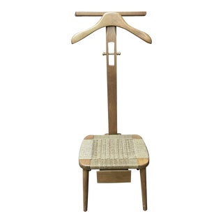 Mid 20th Century Danish Teak Valet With Woven Seat For Sale