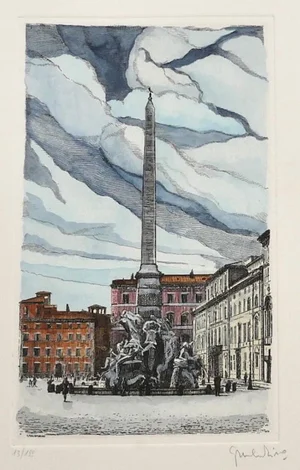 Giuseppe Malandrino, Navona Square, Etching, 1970s