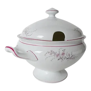 Vintage Fine Porcelain With Red Painted Decoration Soup Tureen
