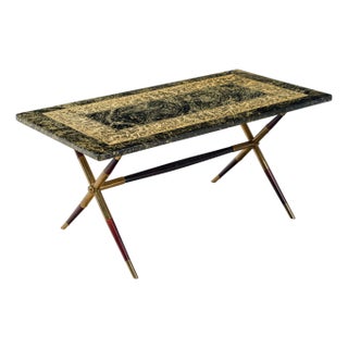 Piero Fornasetti Bordo Bassorilievo Coffee Table, Black and Gold, Milan, Circa 1955 For Sale