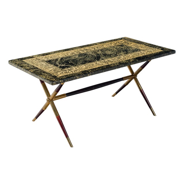 Piero Fornasetti Bordo Bassorilievo Coffee Table, Black and Gold, Milan, Circa 1955 For Sale