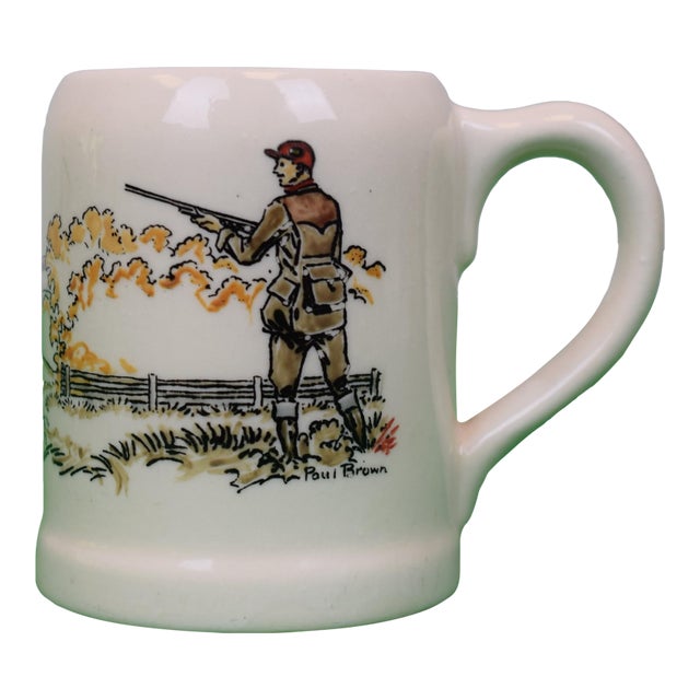 Mid 20th Century Paul Brown X Brooks Brothers Ceramic Mug With Hunter and Game Dog in Field Scene For Sale