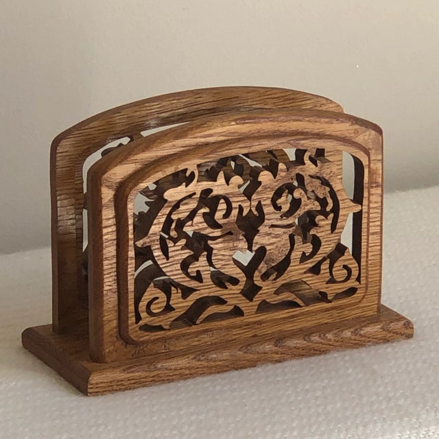 Vintage Handcrafted Wood Napkin Holder For Sale - Image 11 of 11
