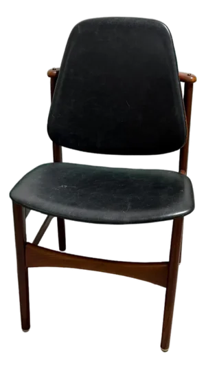 Set of Six Danish Mid Century Modern Dining Chairs Att. To Arne Hovmand Olsen With Black Leather