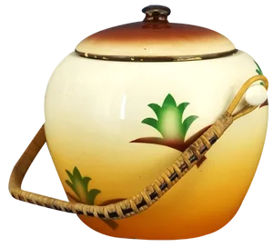 Italian Futurist Style Palmette Decoration Ceramic Biscuit Jar by Angelo Simonetto for Galvani Pordenone, 1930s