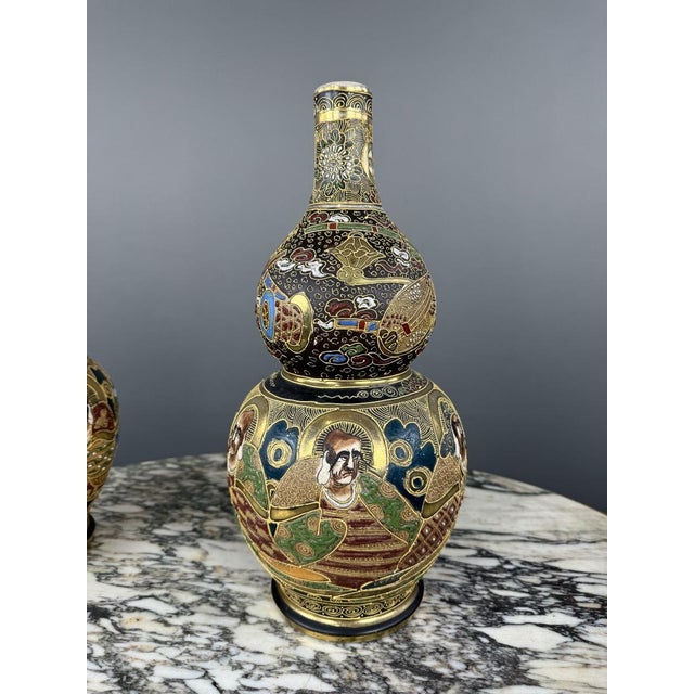 19th Century Meiji Satsuma Japanese Vases, Set of 2 For Sale - Image 11 of 12