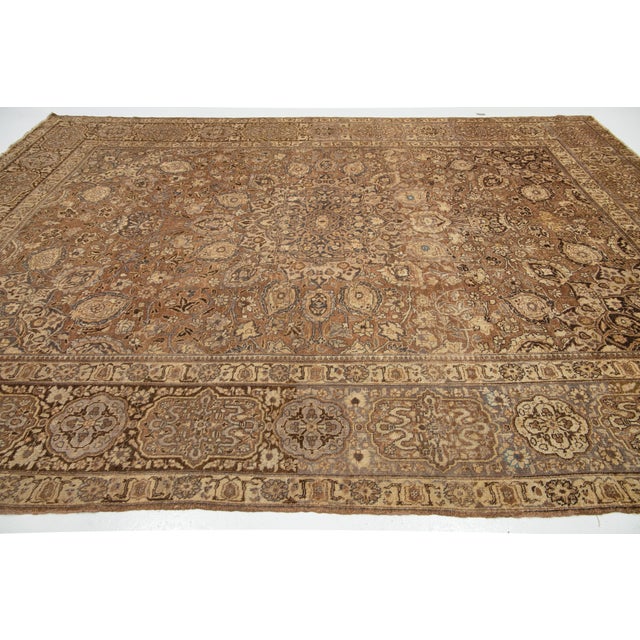 Room Size Persian Tabriz Brown Wool Rug With Allover Design For Sale In New York - Image 6 of 10