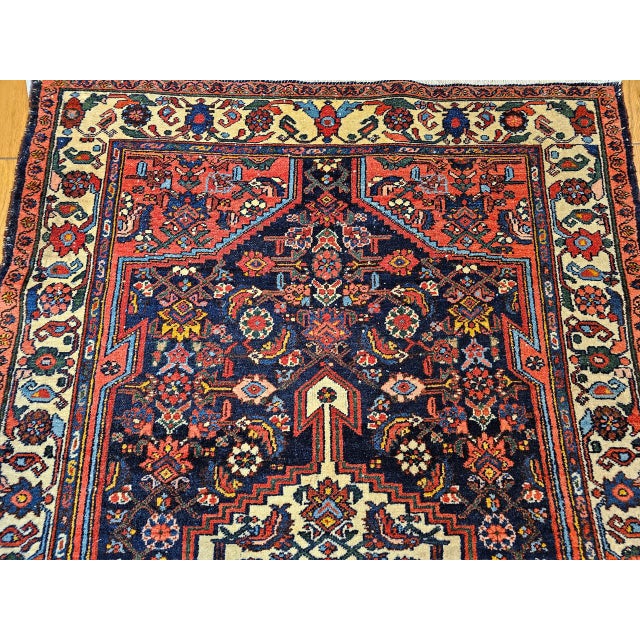 Textile Vintage Persian Bakhtiari Rug, Handwoven Wool, Floral Pattern, Navy & Ivory, 5x7 For Sale - Image 7 of 14