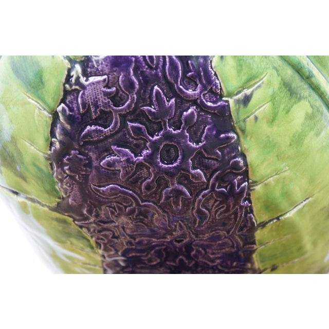 Antique Italian Majolica Footed Banana Leaf Centerpiece Monteith Bowl 26" For Sale - Image 14 of 17