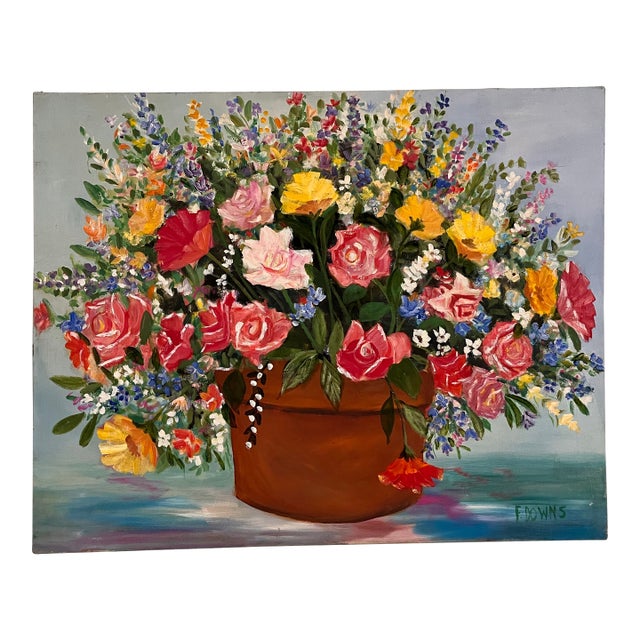 Francis “Duke” Downs Signed Palm Beach Floral Still Life Oil on Canvas, 30” For Sale