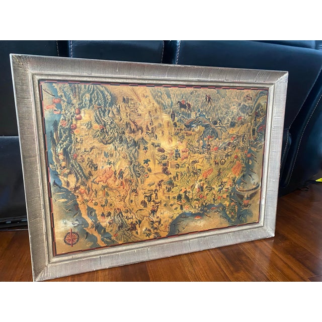 1940's Pictorial Map of the United States By Miguel Covarrubias (1904-1957). Photo-offset print mounted on board as issued...