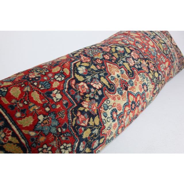 Navy Blue Authentic Antique Tribal Lumbar Pillow – Multicolor Textile Cushion -16'' X 46'' For Sale - Image 8 of 11