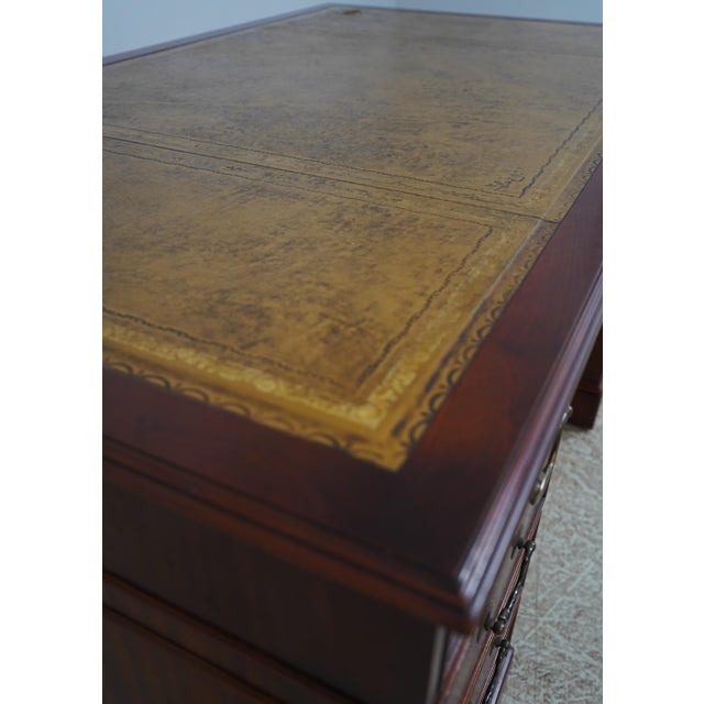 English Leather Top 3 Part Executive Partners Desk For Sale - Image 10 of 18