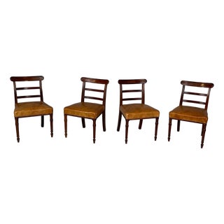 Vintage Italian Chairs in Wood and Brown Leather, 1930s, Set of 4 For Sale