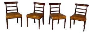 Vintage Italian Chairs in Wood and Brown Leather, 1930s, Set of 4