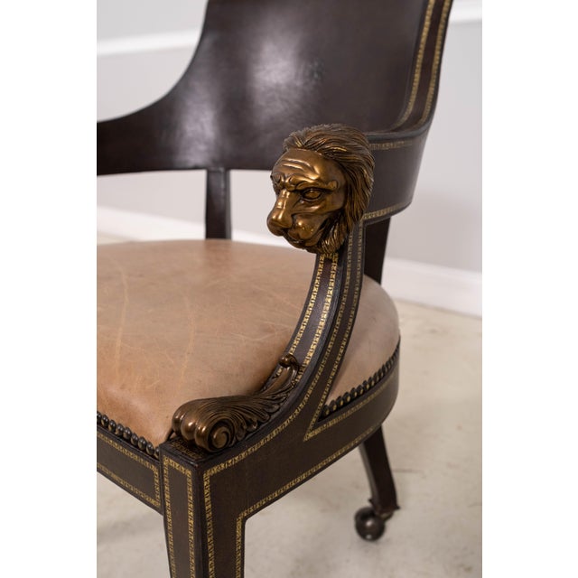Animal Skin Set of 6 Maitland Smith Neoclassical Leather Game Table Chairs For Sale - Image 7 of 18