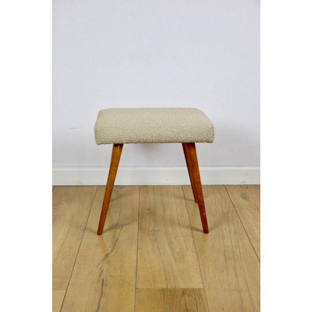 Stool in Beige Bouclé and Beech Legs, 1970s For Sale - Image 3 of 7