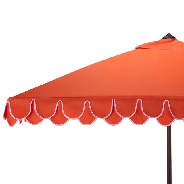 Modern Elegant Valance 7.5 Ft Square Umbrella, Orange With White Trim For Sale - Image 3 of 8