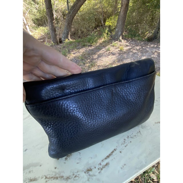 Pebbled Black Leather & Brass Chain Purse For Sale - Image 6 of 11