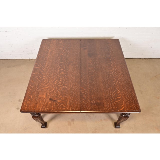 R. J. Horner Style Monumental Antique Victorian Carved Oak Extension Dining Table, Newly Refinished For Sale - Image 10 of 16