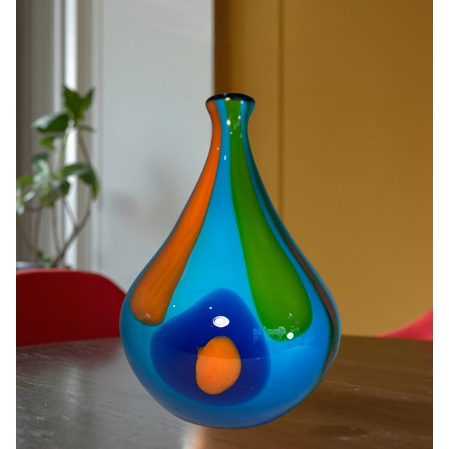 13+ In. Tall Murano Style Multicolor Tear Shaped Art Glass Vase For Sale In New York - Image 6 of 16