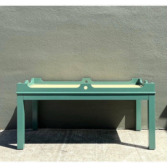 Green Vintage Oomph Lacquered Coffee Table With Seagrass Top For Sale - Image 8 of 12