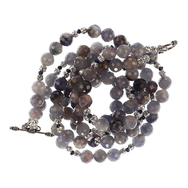 Two Strand Translucent Iolite Necklace With Silver Accents For Sale