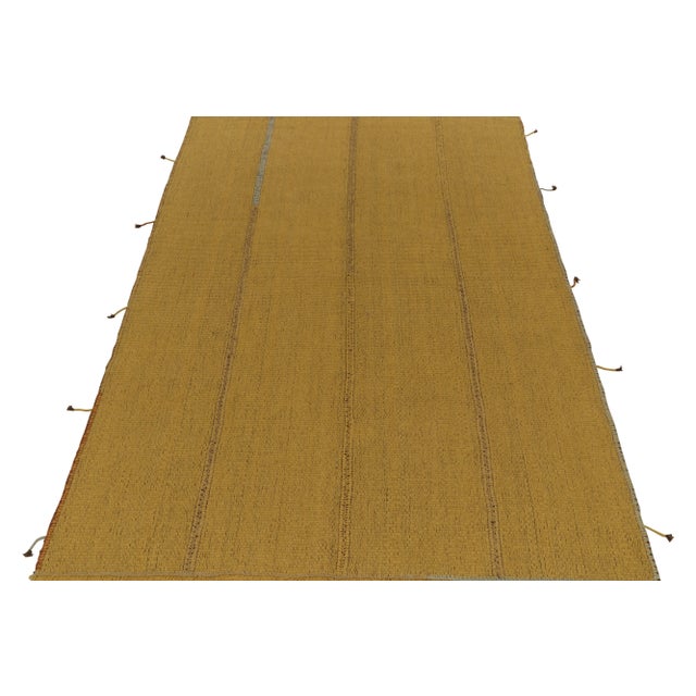 Contemporary Rug & Kilim’s Contemporary Kilim in Ochre Stripes and Columns For Sale - Image 3 of 8