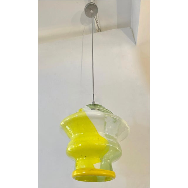 Bespoke Italian Organic Lemon Yellow White Step Tulip Murano Glass Pendant Light For Sale - Image 13 of 13