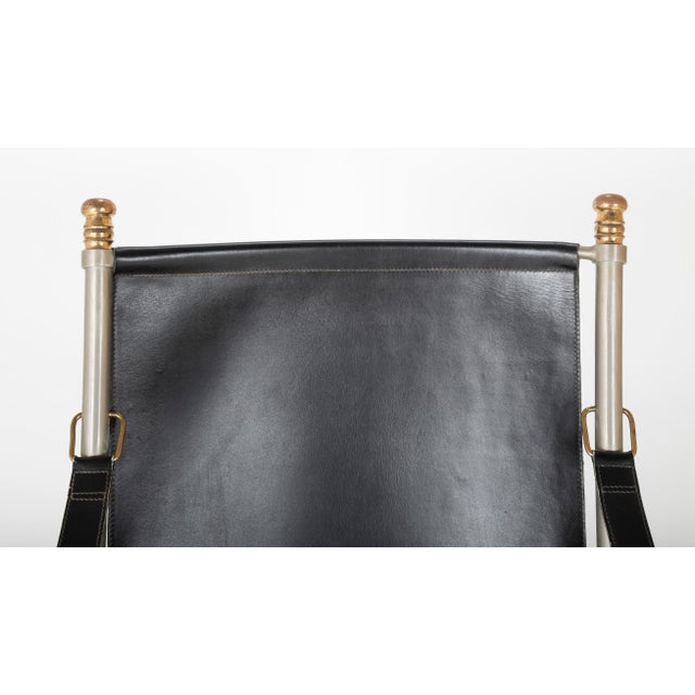 Maison Jansen Maison Jansen Brushed Steel and Brass Campaign Armchair For Sale - Image 4 of 12