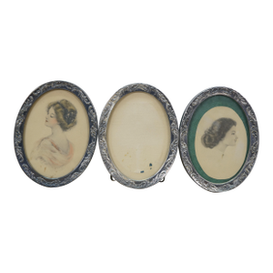 3 Antique Oval Silver Plated Wall Hanging & Tabletop Picture Frames 6"