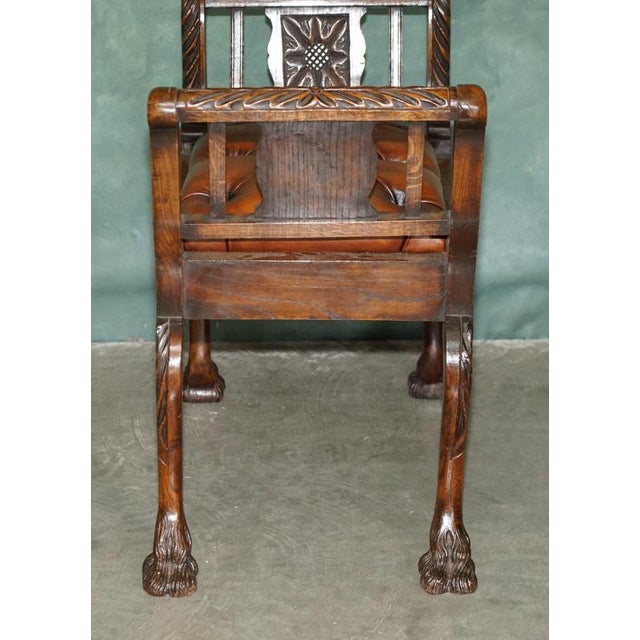 Victorian Carved Hardwood and Brown Leather Chesterfield Window Seat, 1890 For Sale - Image 13 of 18